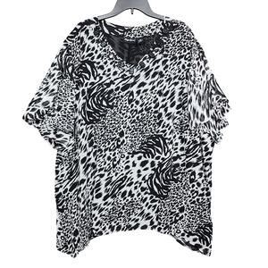 Maggie Barnes Chiffon Blouse 4X Animal Print Bead Embellished Black and White